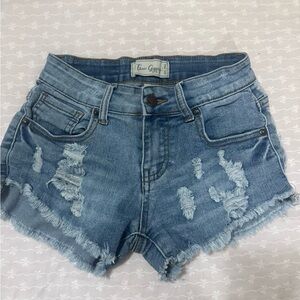 True Grit Light Blue Distressed Jean Shorts